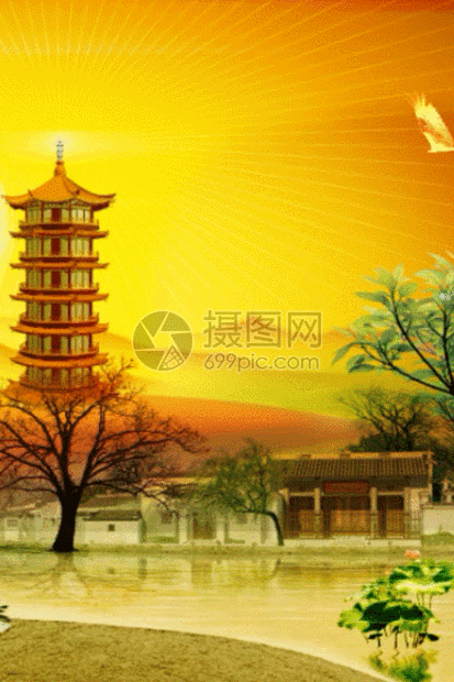 动图正版 gif动态图片下载,该gif动态图片标题为西湖塔唯美夕阳景色h5