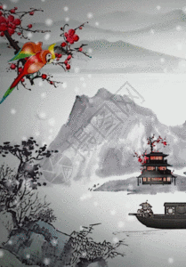 梅花雪中国风背景图片素材