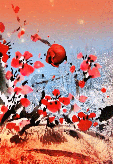 红梅赞中国风红色背景动图图片-正版gif素材401032643-摄图网