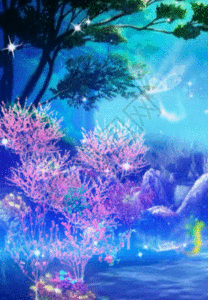 瀑布树林背景图片素材