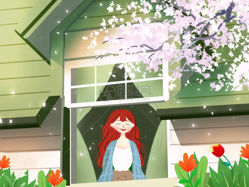 春天小清新田园风格插画gif