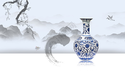 中国风背景水墨瓷器高清图片