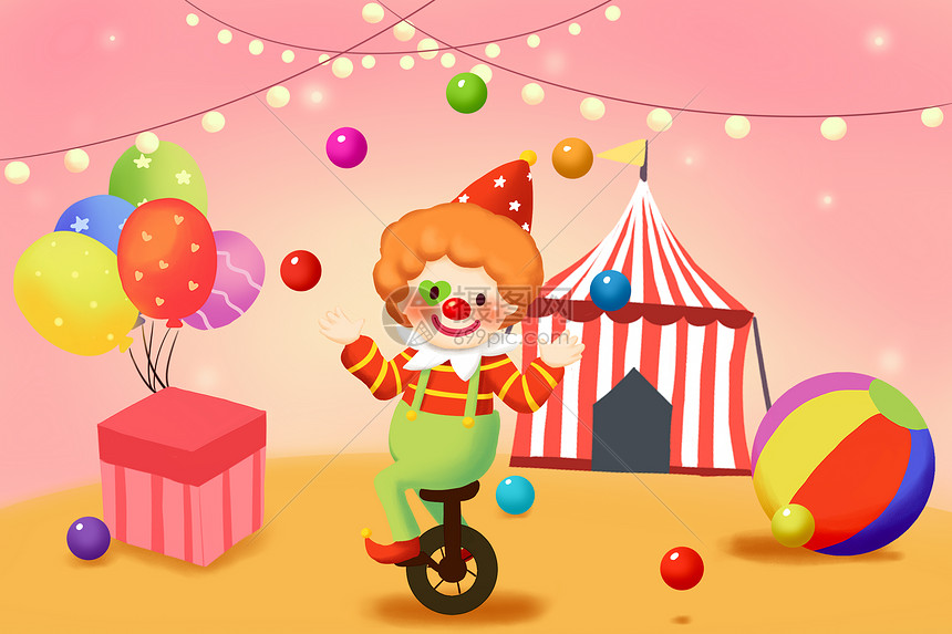 愚人节之小丑抛球欢乐插画图片