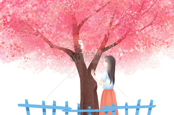 樱花树下的少女图片
