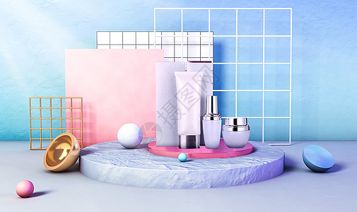 粉色浴室化妆品展示柜台设计图片