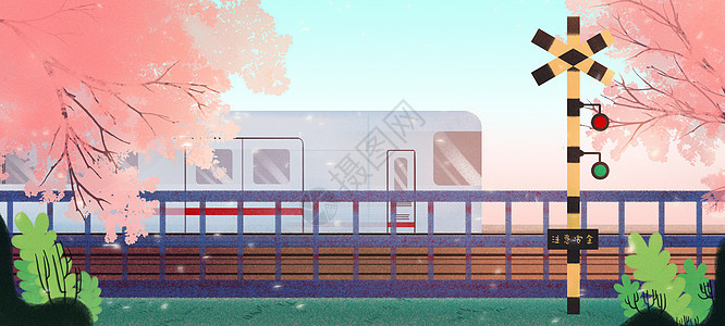 开往春天的樱花列车背景图片