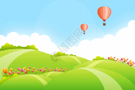 田野小路春天的热气球gif高清图片