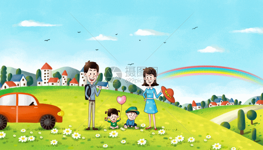 春天一家人郊游gif动图图片-正版gif素材401037371-摄图网