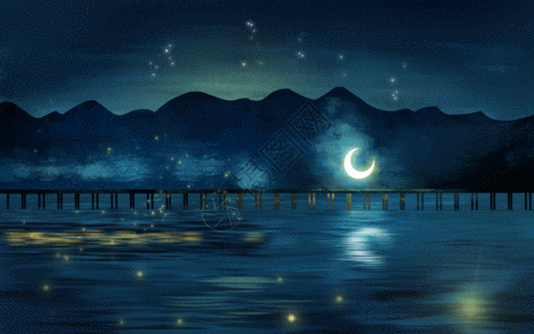 火车和月亮gif图片素材