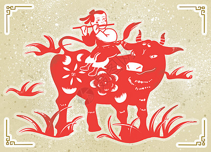 传统中国风牧童和牛背景图片