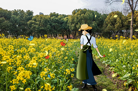 油菜花中的女孩图片