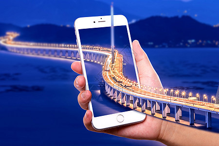 穿越手机的桥背景图片