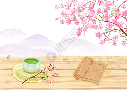 水彩风春意粉色茶杯高清图片