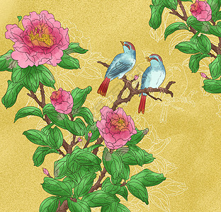 中国风牡丹花卉小鸟图高清图片