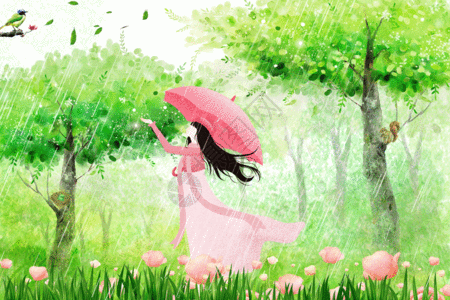 雨中树林传统节气插画gif高清图片