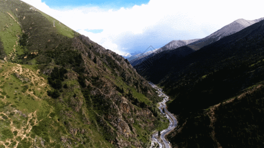 西藏蓝天白云蓝天白云山间公路GIF高清图片