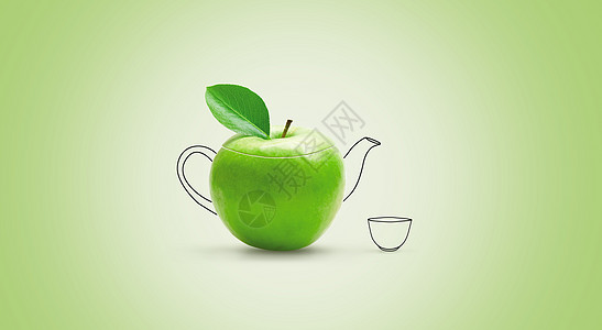 创意青苹果茶壶背景图片