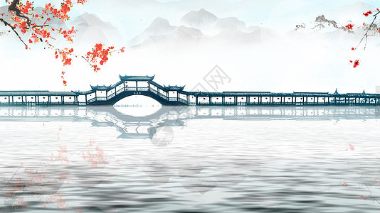 西湖小桥梅花意境背景图片