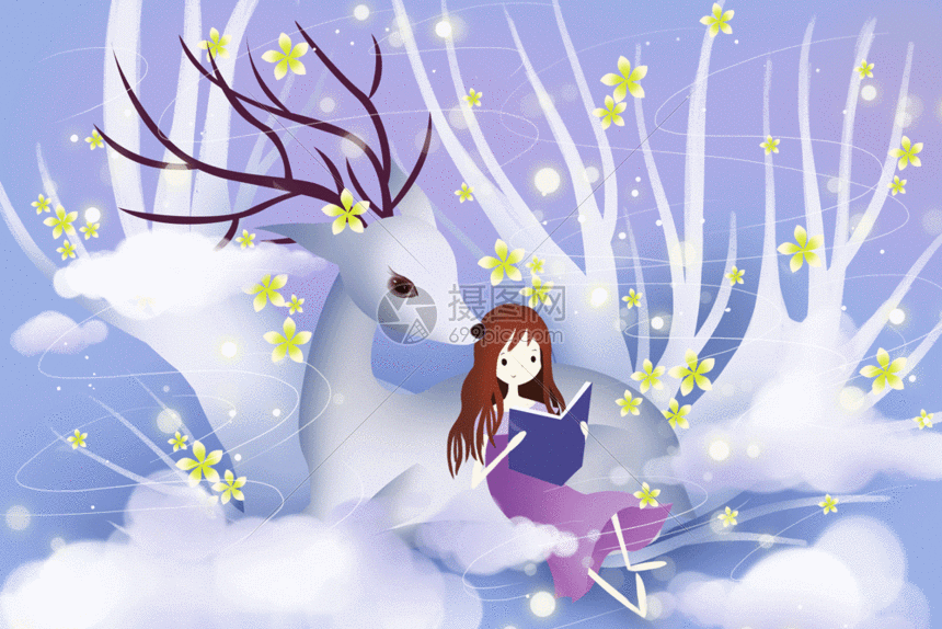 唯美治愈系插画gif动图图片-正版gif素材401066508-摄图网