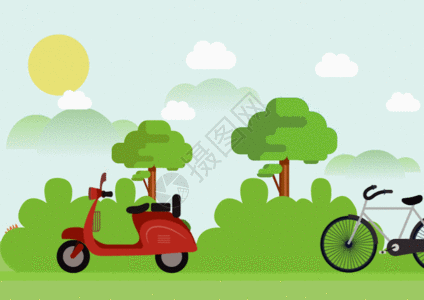 摩托车卡通让插画带你旅行GIF高清图片