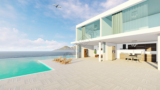 海边的房子游泳池休闲白色别墅设计图片