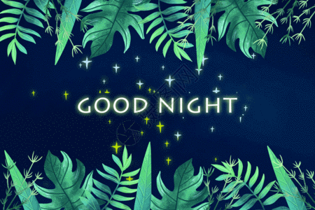 简约底纹夜晚星光植被晚安字母背景GIF高清图片