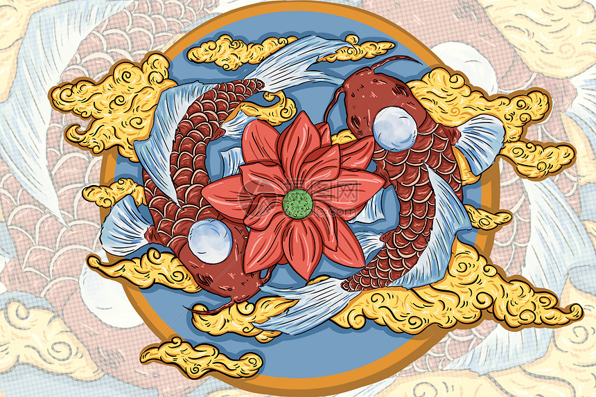 好运锦鲤国风回潮清新插画