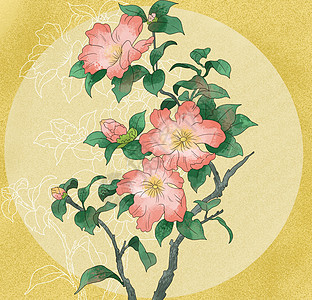 山药薄片中国风国潮工笔山药花花卉插画