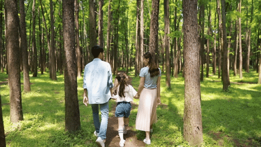一家人在公园森林里游玩GIF图片