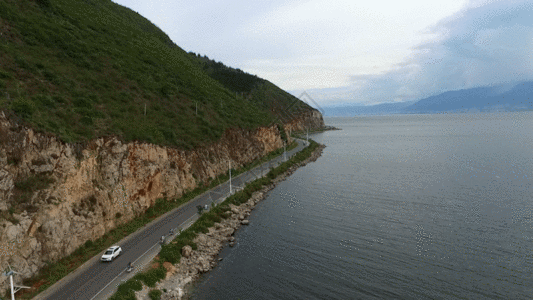 美丽公路大理洱海航拍GIF高清图片