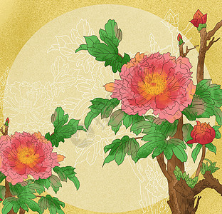 中国风国潮工笔美人花花卉背景图片