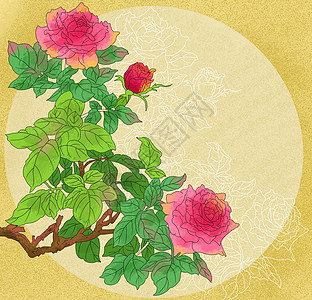 中国风工笔国潮玫瑰花花卉图片