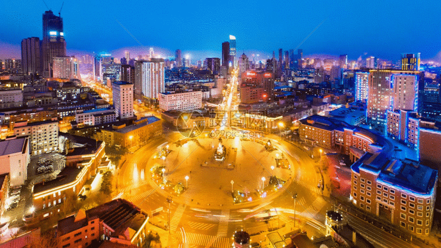 沈阳中山广场城市建筑车流延时摄影gif