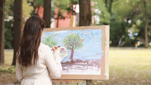 青年大学习户外女性绘画GIF高清图片