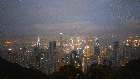香港城市建筑香港太平山顶实拍夜景GIF高清图片