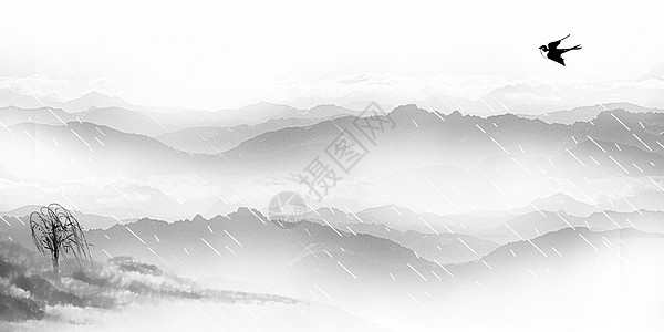 雨 雾复古水墨风景背景设计图片