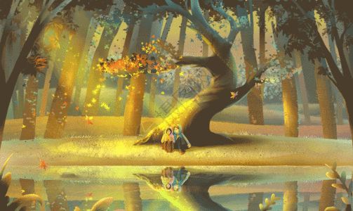 唯美情侣风景插画gif图片素材