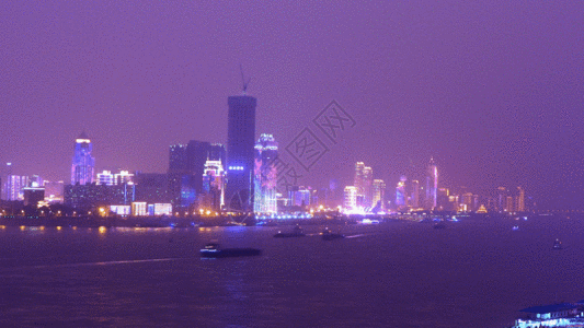 武汉长江口夜景延时GIF图片