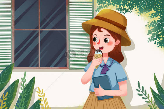 吃冰淇淋的女孩图片