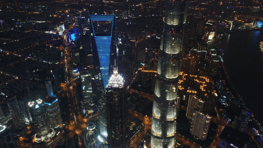 上海中心航拍外滩的各个建筑GIF高清图片