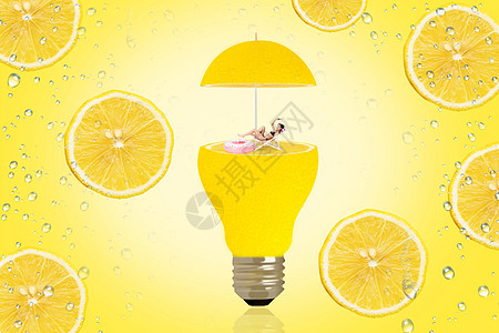 水果女人柠檬灯泡伞设计图片