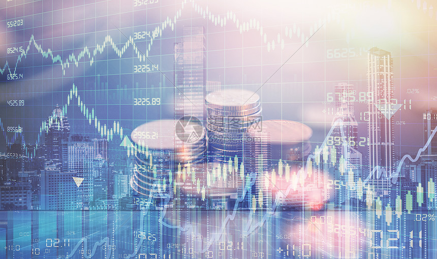 与金融股票图表的金币高清摄影大图-千库网