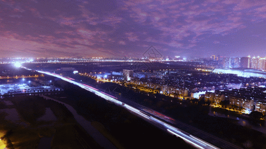 俯瞰城市震撼夜景交通延时GIF图片