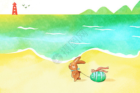 小兔复活节海边旅行图片