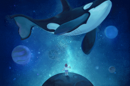 儿童飞翔鲸鱼与灯GIF高清图片