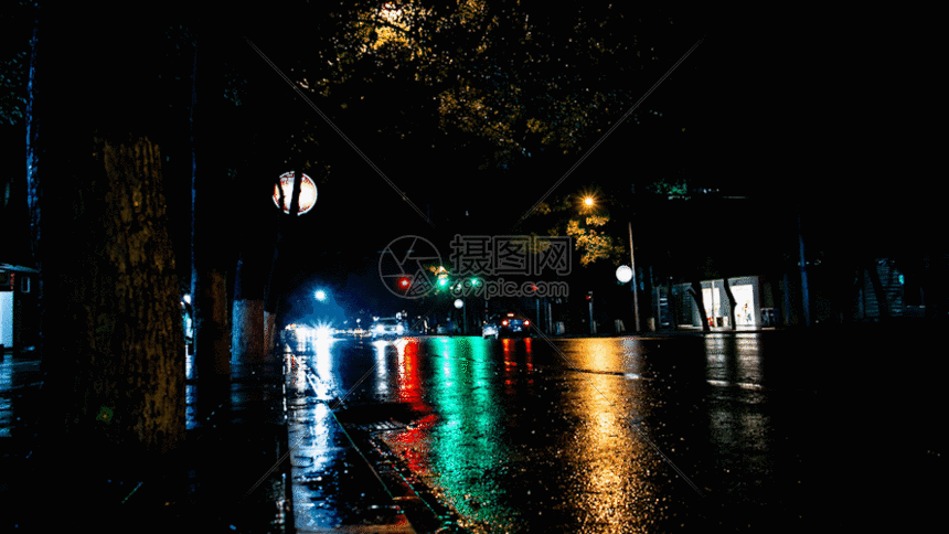 湿漉漉的道路车流来往实拍延时gif动图图片-正版gif素材401111855