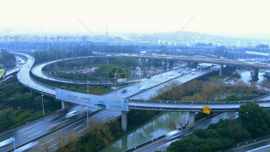 烟雨苏州新庄立交桥延时gif动图图片-正版gif素材401111874-摄图网