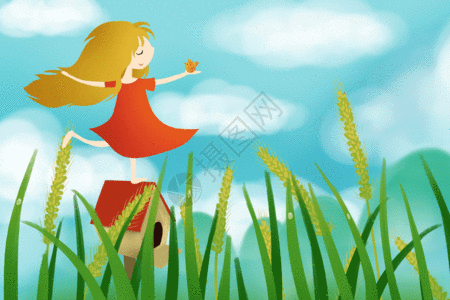 打伞站在草坪上商务男士背景图站在鸟屋上的女孩GIF高清图片