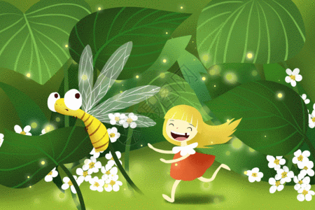 追逐蜻蜓的小女孩GIF图片