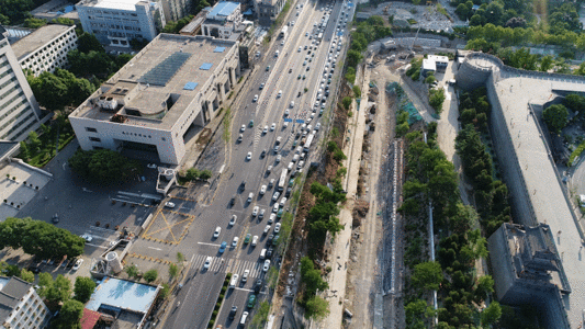 城市街景建设中的西安街景航拍原始素材GIF高清图片